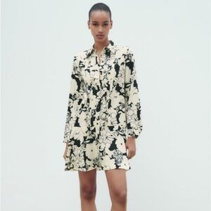 Zara Floral Shirt Dress, Long Sleeve, Size M, NWT